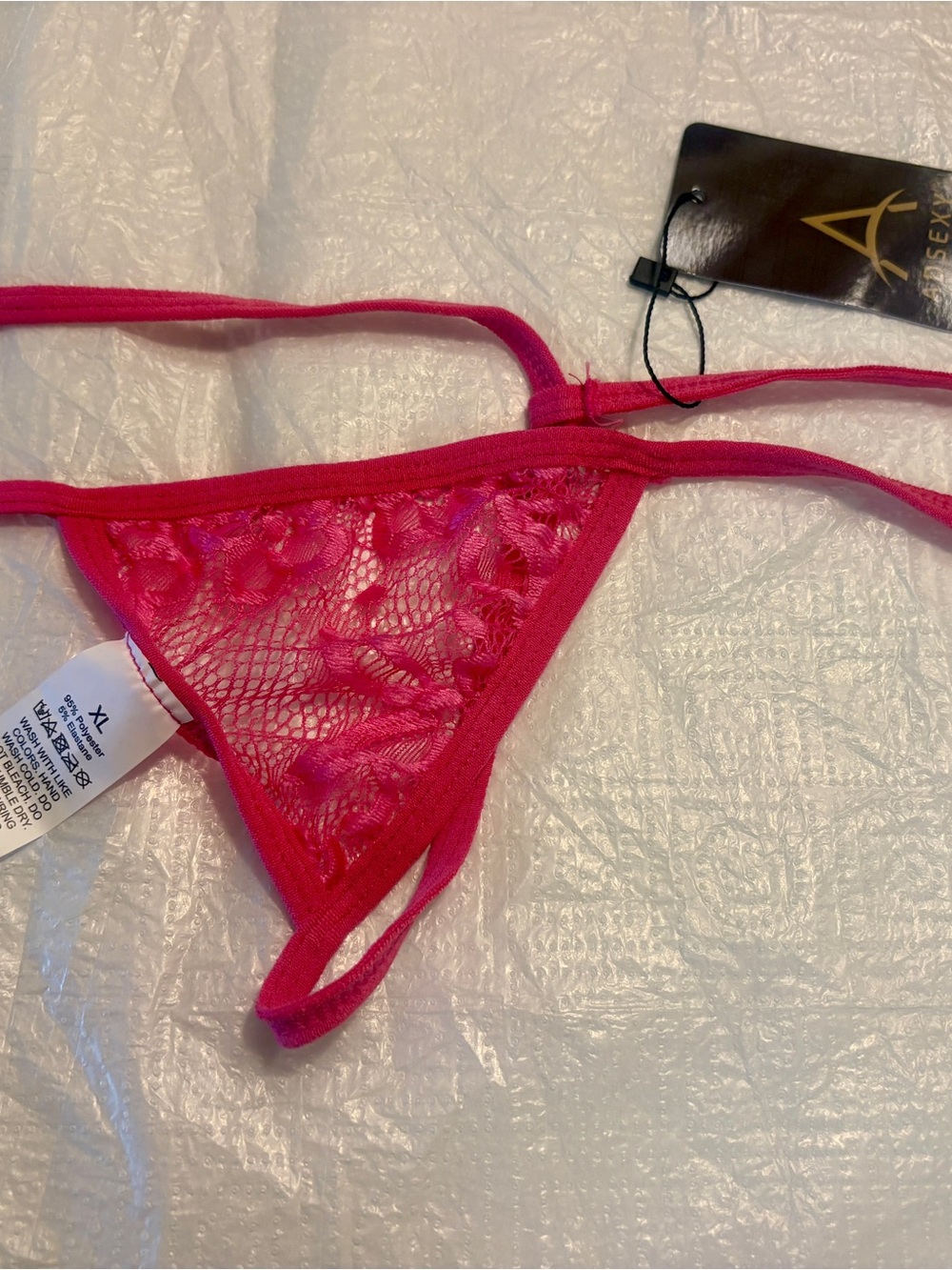 Lace Triangle Thong Panty - Hot Pink